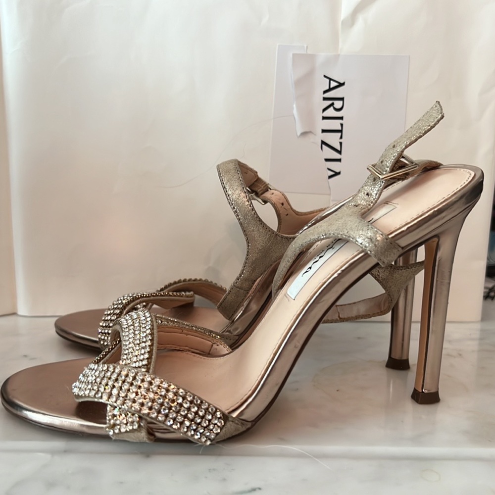Nina rhinestone gold ankle strap heels